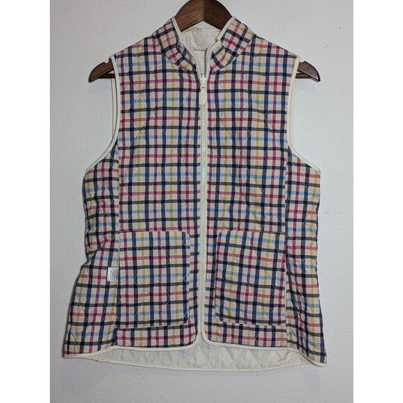 Talbots Reversible Quilted Vest Full Zip White Multicolor Plaid Women's Medium - Picture 5 of 8